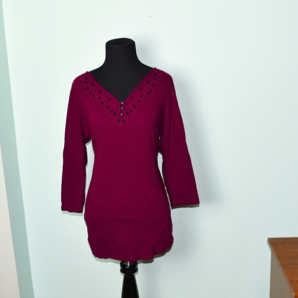 Tops - Gorgeous Burgundy Cutout Neckline Blouse